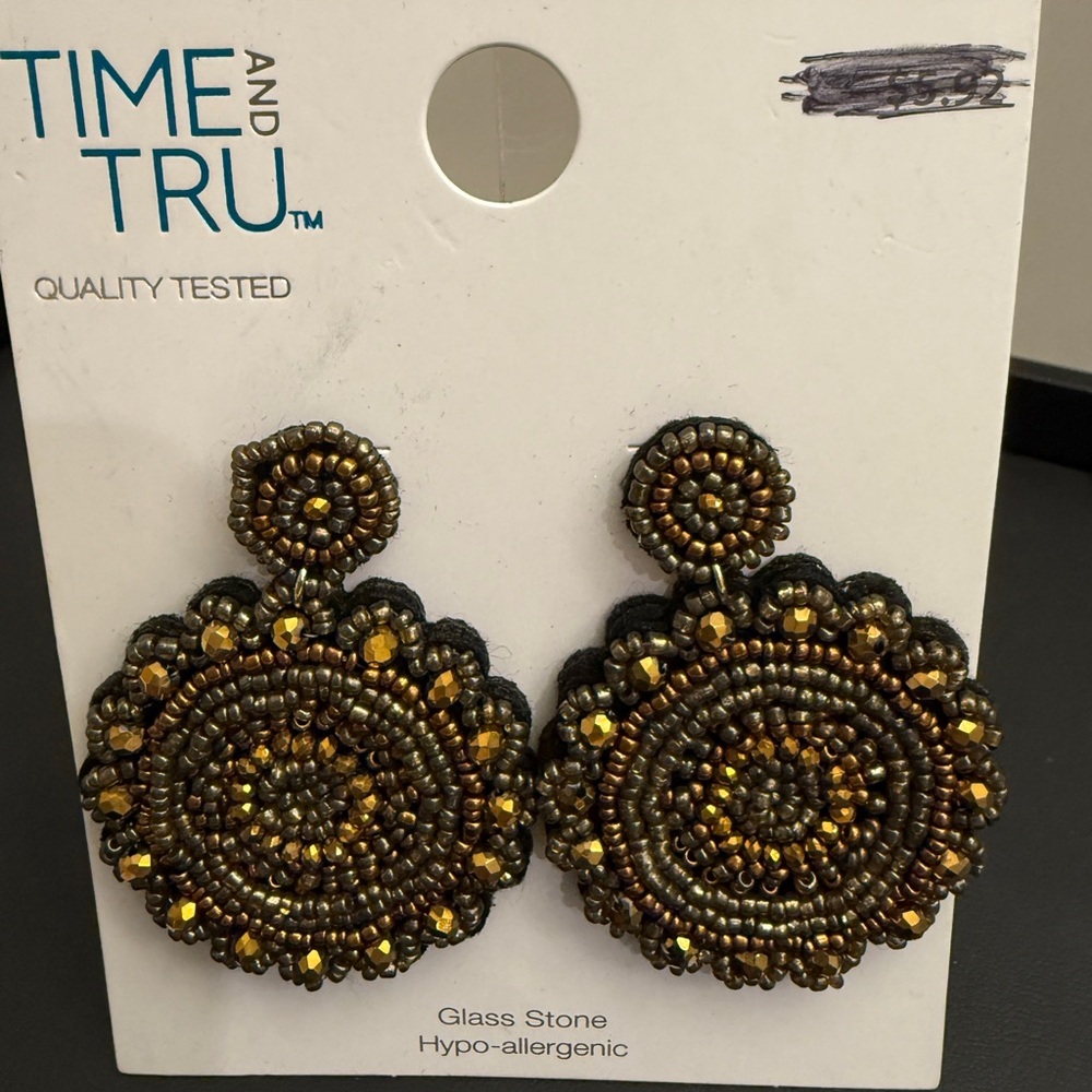 Time and Tru Gold and Brown Beaded Earrings